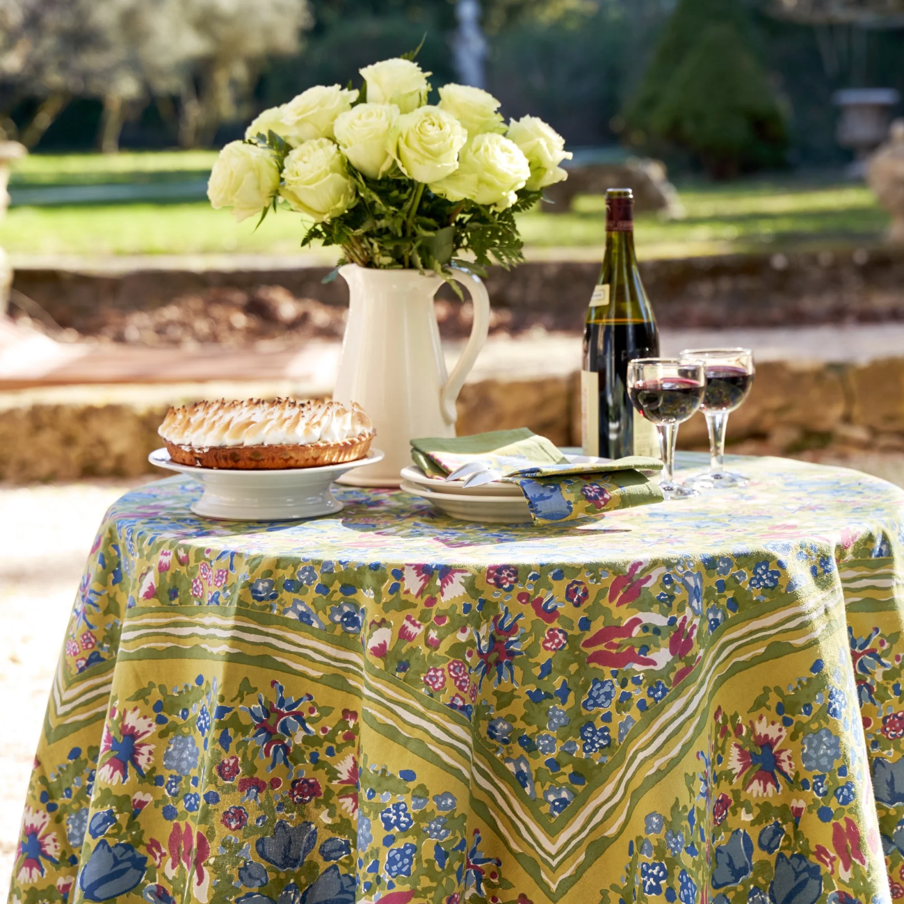 French Tablecloth Jardin Blue & Vert