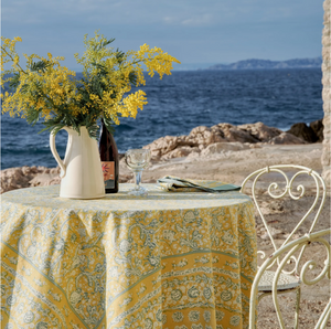 Couleur Nature French Tablecloth La Mer Aqua & Citrine 59 X 86"
