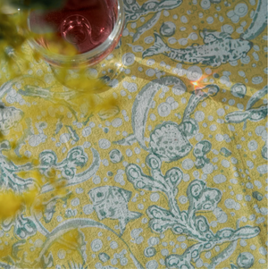 Couleur Nature French Tablecloth La Mer Aqua & Citrine 59 X 86"