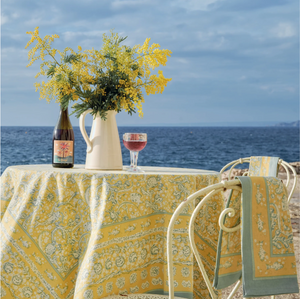 Couleur Nature French Tablecloth La Mer Aqua & Citrine 59 X 86"