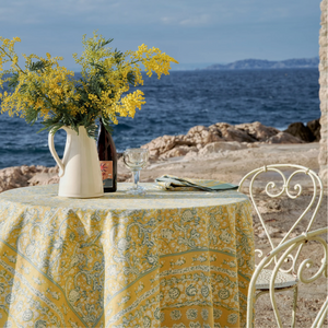 Couleur Nature French Tablecloth La Mer Aqua & Citrine 59 X 86"