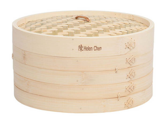Helen's Asian Kitchen Bamboo Steamer with Lid, 12in, 3 Piece Set