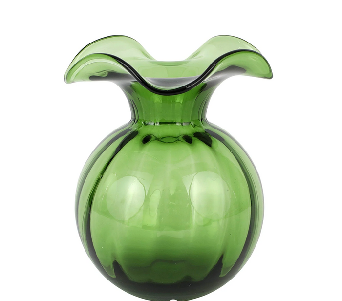 Vietri Glass Hibiscus Fluted Vase, Dark Green, Medium
