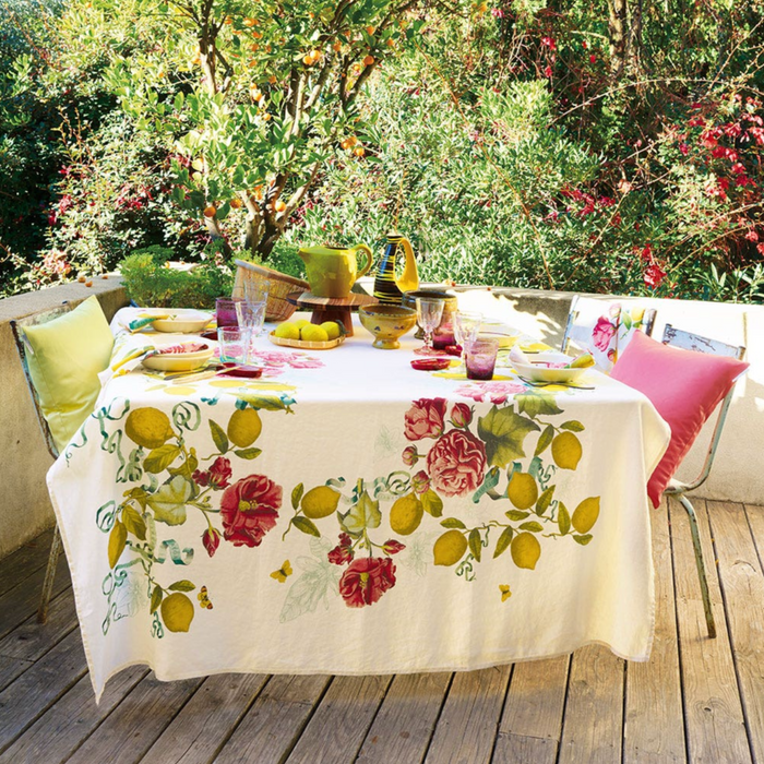 Citrons De Menton Romance Linen Tablecloth, 61x89