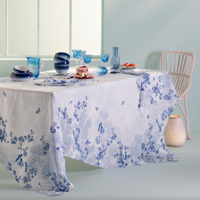 Voliere Bleu Linen Tablecloth 61"x89"