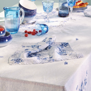 Voliere Bleu Linen Tablecloth 61"x89"