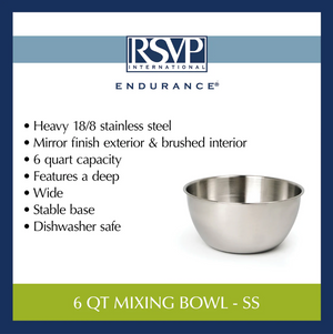 6 QT MIXING BOWL - STAINLESS STEEL