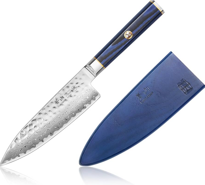 KITA Series 6-Inch Chef's Knife with Sheath, High Carbon X-7 Damascus Steel with Sheath