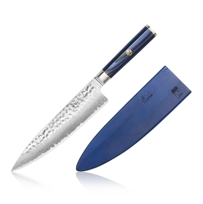 KITA Series 8-Inch Chef's Knife with Sheath, High Carbon X-7 Damascus Steel