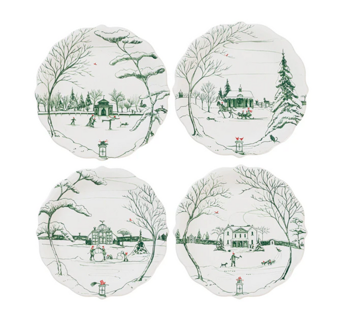 Juliska Country Estate Winter Frolic Party Plate Set of 4- Evergreen