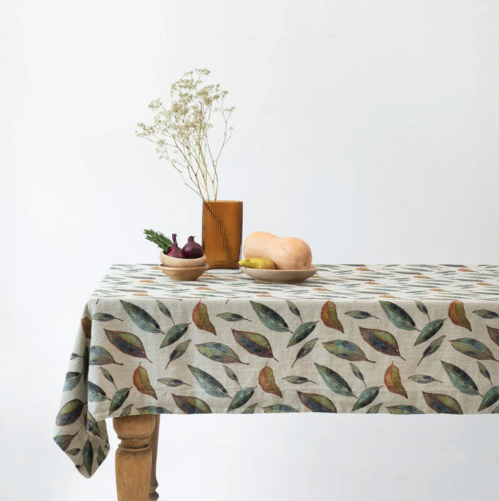Linen Tales Golden Fall on Natural Linen Tablecloth