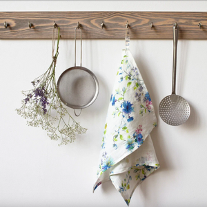 Linen Tales White Flowers Linen Kitchen Towel