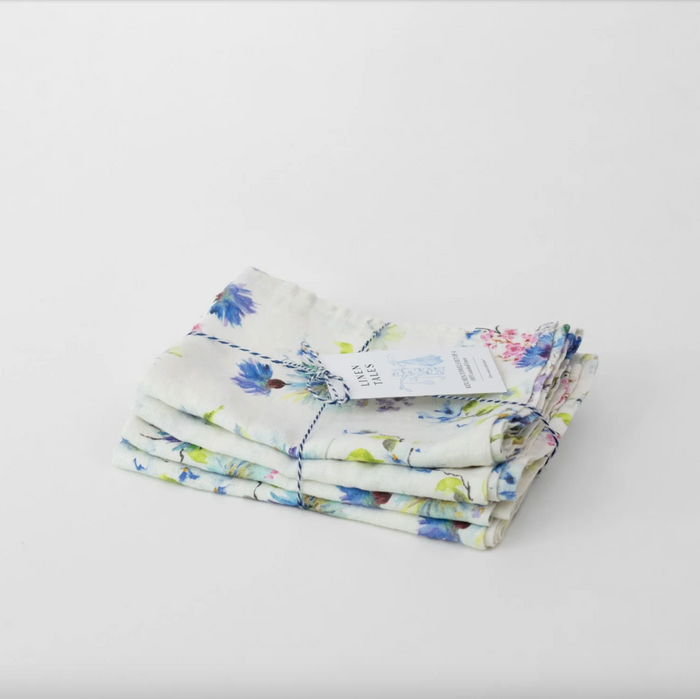 Linen Tales White Flowers Linen Kitchen Towel