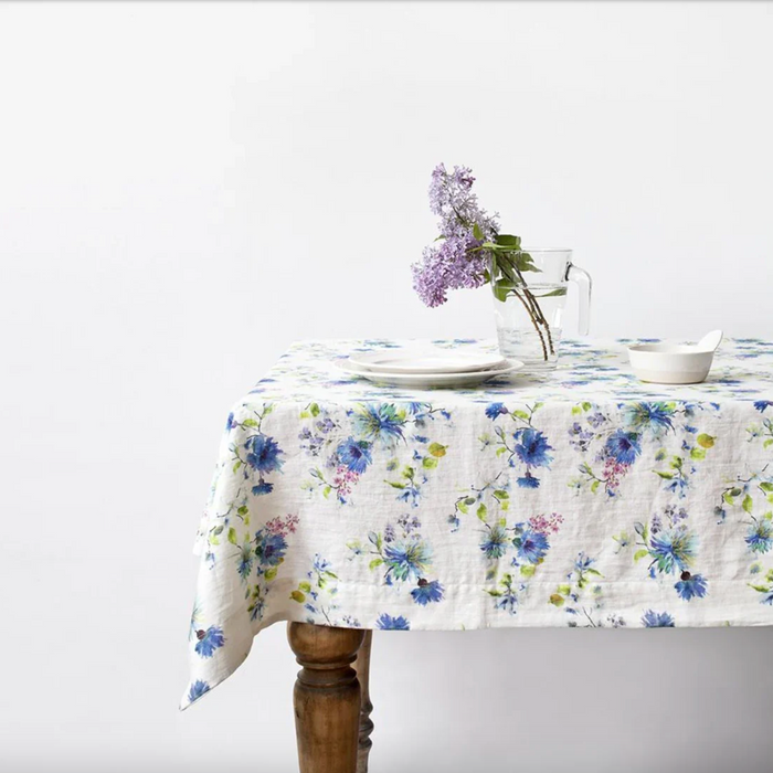 Linen Tales White Flowers Linen Tablecloth, 55x98"