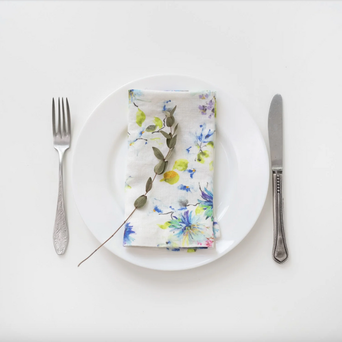 Linen Tales White Flowers Linen Napkins Set of 2