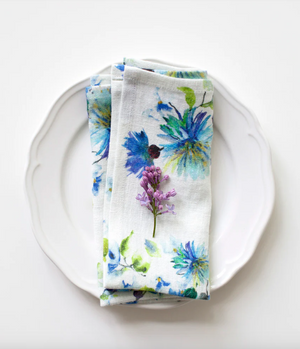 Linen Tales White Flowers Linen Napkins Set of 2