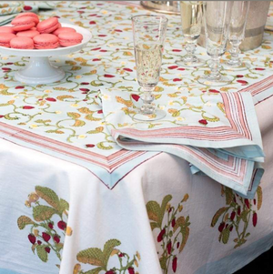 French Tablecloth Fraises des Bois Bleu