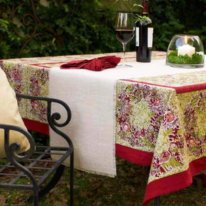 French Tablecloth Winter Garden Wreath Red & Green