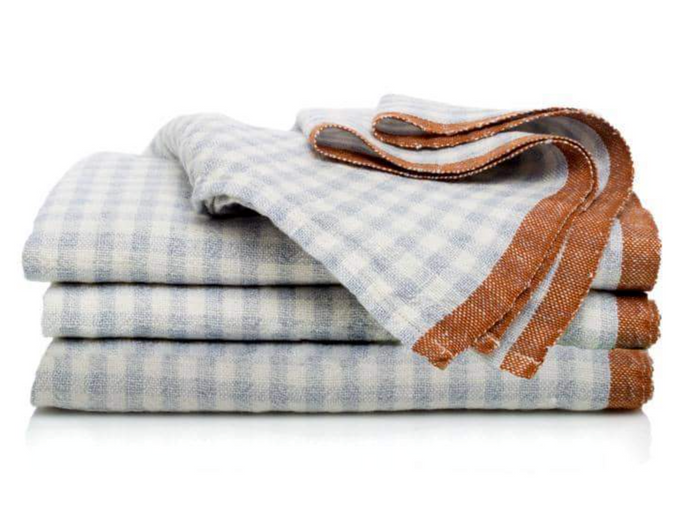 Couleur Nature Two-Tone Gingham Napkin Blue & Cognac
