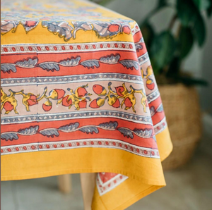 French Tablecloth Acorns & Foliage Mustard