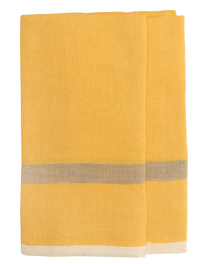 Laundered Linen Kitchen Towels Mustard & Grey
