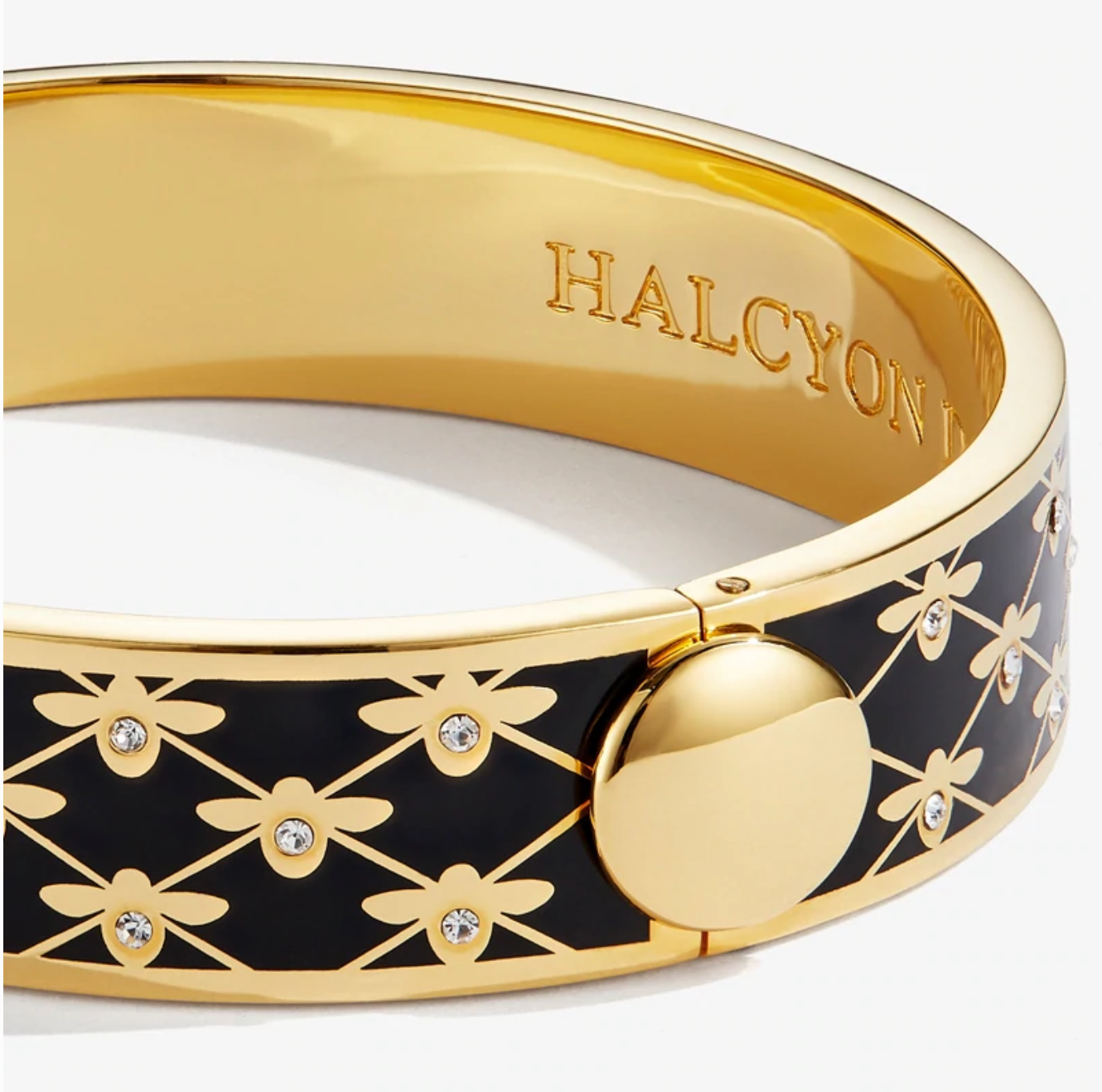 Halcyon Days ハニカムブラック&ゴールドヒンジバングル #HBHON0213G 