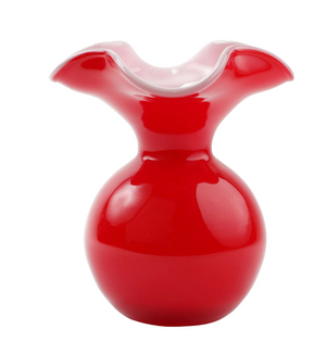 VIETRI HIBISCUS GLASS RED SMALL FLUTED VASE