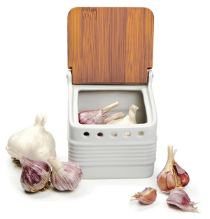 STONEWARE GARLIC KEEPER - WHITE