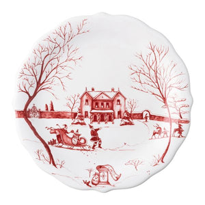 Country Estate Winter Frolic "Mr. & Mrs. Claus" Ruby Party Plates Set/4