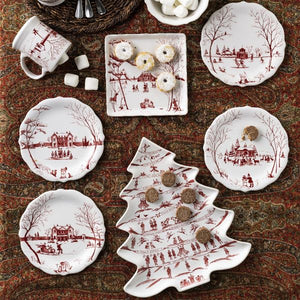 Country Estate Winter Frolic "Mr. & Mrs. Claus" Ruby Party Plates Set/4