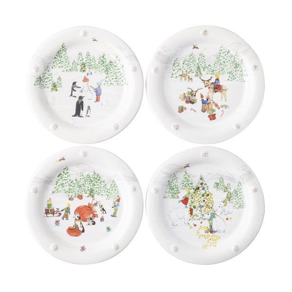 Juliska Berry Thread North Pole Cocktail Plates Assorted Set/4